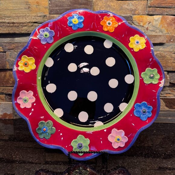 Nicole Engblom Other - Nicole Engblom Ceramic Floral Plate with Polka Dots, 12 inch